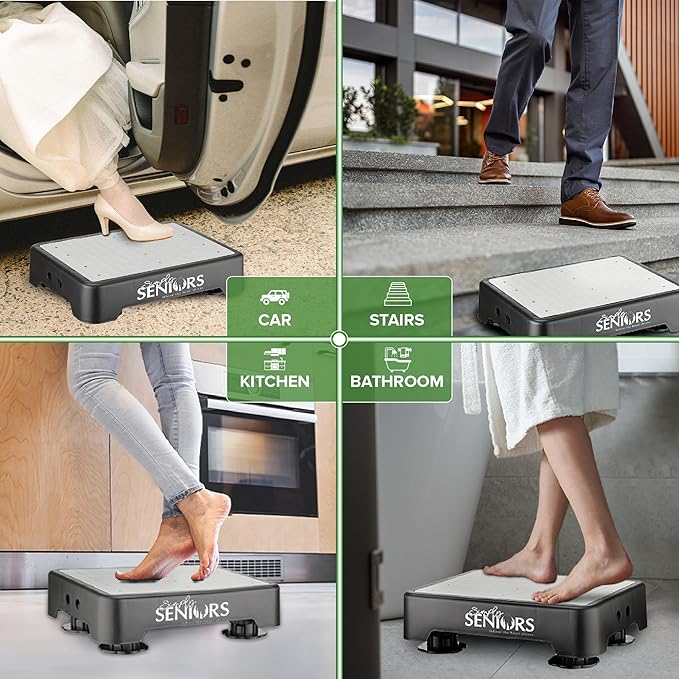 Small Step Stools for Adults - Grey Small Mobility Aid for Seniors - Portable Heavy Duty Plastic Stepping Platform & Bed Steps for High Beds for Adults - Assist Device Kitchen Bathroom Toilet - Kids