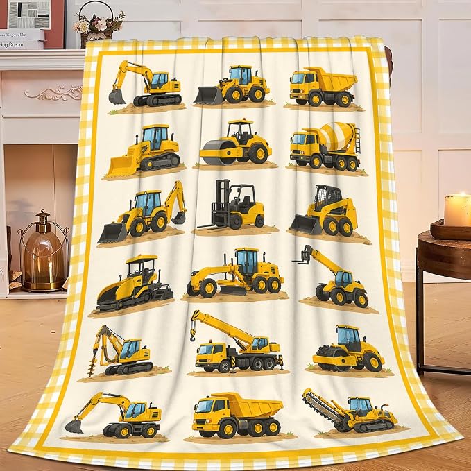 Yibuda Construction Excavator Throw Blanket Gift for Girl 50"X40" | Soft flannel throw blanket for couch, bed & travel, ideal for adults, kids & pet lovers, perfect cozy home decor gift.