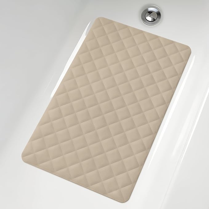 Yolife Bathtub Shower Mat Non Slip, Natural Rubber Bath Tub Floor Liner Mats with Strong Suction Cups for Inside Shower Bathroom, Machine Washable, Soft on Feet, 27.5 x 17 Inch, Brown