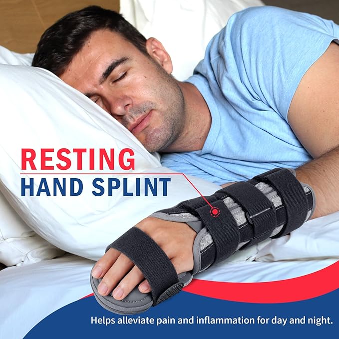 FEATOL Resting Hand Splint, Stroke Hand Immobilizer For Men and Women,Wrist Finger Brace For Carpel Tunnel, Stroke Recovery, Left, Medium