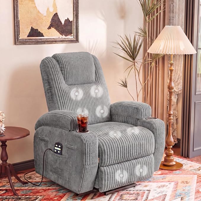 Flamaker Power Lift Recliner Chair Electric Lift Recliner for Elderly | Power Lift Recliner Chair with Cup Holders Side Pockets for Living Room (Corduroy, Dark Gray)