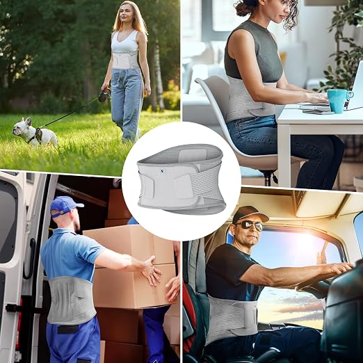 NEENCA Compression Back Brace for Lower Back Pain, Herniated Disc, Lumbar Strain – Breathable Lumbar Support for Work, Lifting, Sciatica, Scoliosis (Gray, X-Large)