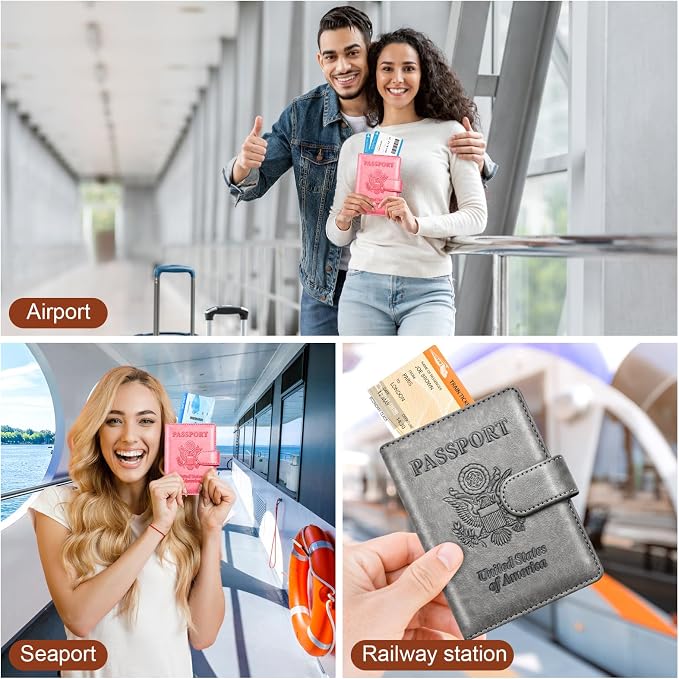 Herain Passport Holder for Travel Essentials, 2 Pcs Passport Cover Wallet Case Travel Gifts Women Men Family, RFID Passports Book Card Holders Travels Cruise Accessories Must Haves