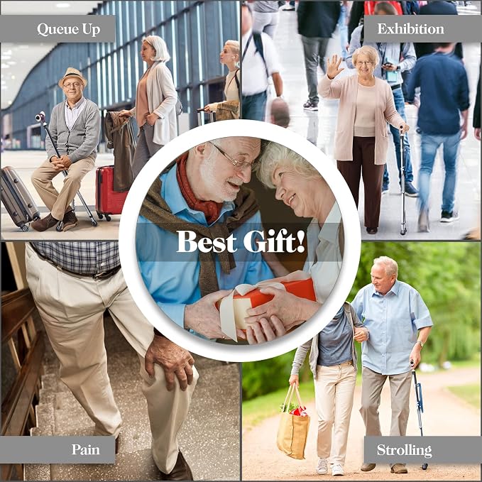 Goplus Walking Cane with Seat, Heavy Duty Aluminum Alloy Crutch Chair with LED Light and Retractable 3 Legs, Portable Anti-Slip Seat Cane, Lightweight Walking Stick for Seniors Elderly