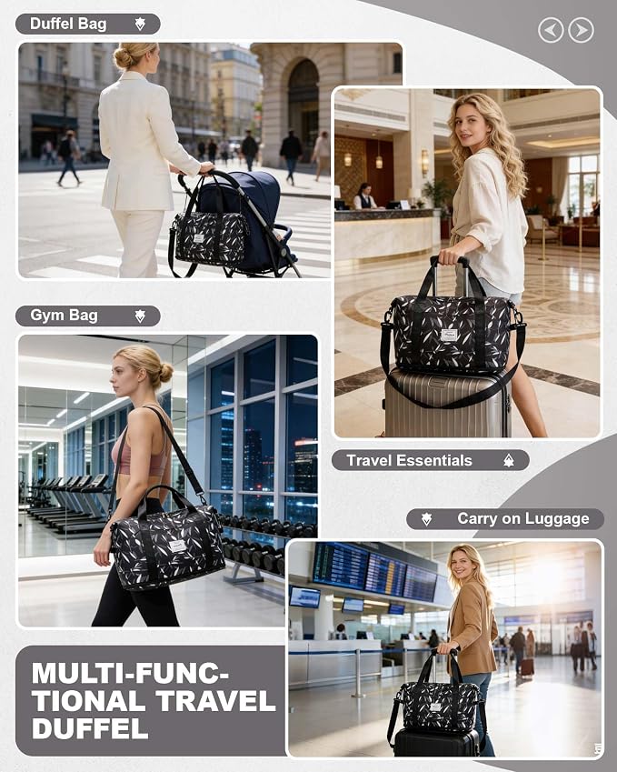 Travel Duffel Bag, Sports Tote Gym Bag, Shoulder Weekender Overnight Bag for Women