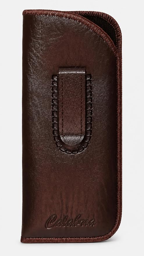 Calabria Slim Eye Glasses Case w/Clip Soft PU Leather Brown Men Women Eyeglasses Pouch Slip-In Eyewear Holder Sunglass Bag - 100PACK