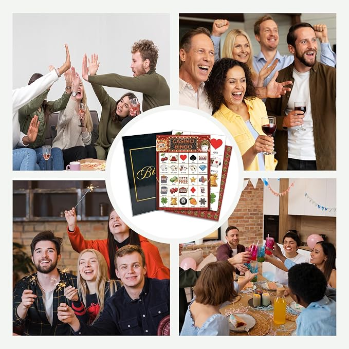 Casino Party Bingo Game Cards, Las Vega Bingo Set for Adults Large Group, Casino Themed Fun Games, Las Vega Party Activities, Icebreaker Games for Family Friends, 07