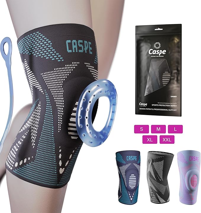 Caspe 1 Pack Compression Knee Brace for Women & Men – Pain Relief Support with Patella Gel Pads & Side Stabilizers – Knee Sleeve for Running, Workout & Arthritis (Blue, Large)