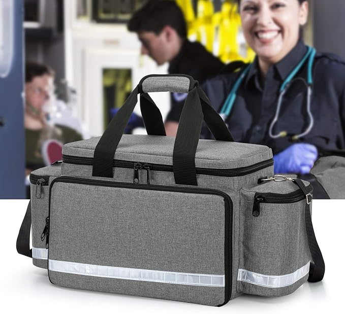 Trunab Trauma Bag with Dividers, EMT First Aid Pouch Medical Bag Empty,Grey | No-Scratch Bottom, Ideal for EMS/Paramedics, Empty Bag for Customizable Layout
