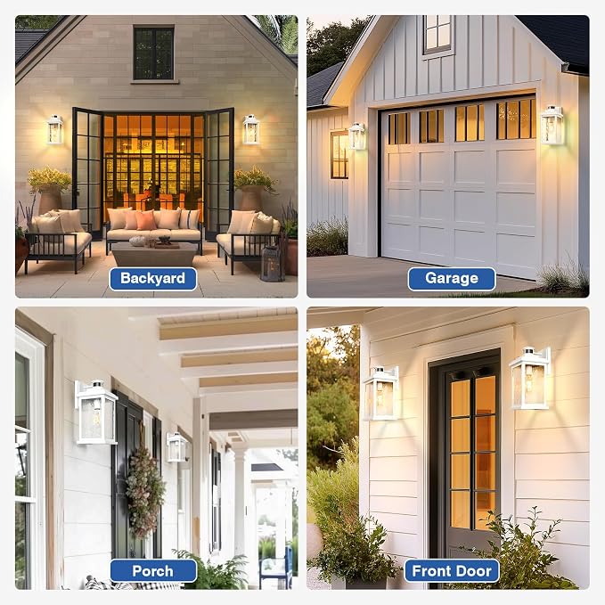 VIANIS Large Adjustable Sensitivity Motion Sensor Exterior Porch Lights | Anti-Rust, Dimmable, 2 Pack White Dusk to Dawn Outdoor Lighting, Waterproof Front Porch Light for Garage, Front Door, E26