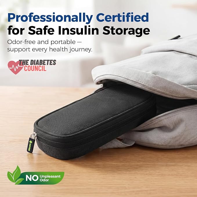 AUVON Insulin Cooler Travel Case, Diabete Care, 2x90g TSA-Approved Ice Pack | Diabetic Medication Insulated Cooling Bag for 2 Insulin Pens and Diabetic Supplies Storage, Compact for Daily Life and Trips