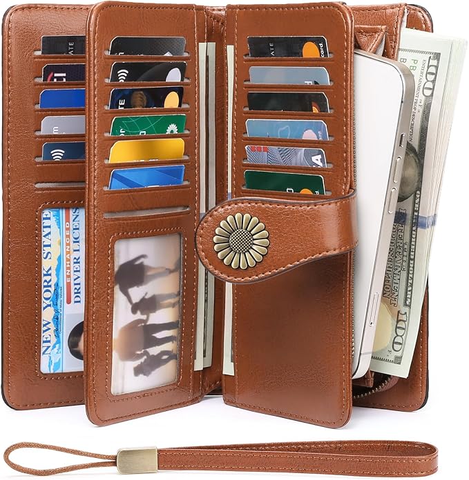 SENDEFN Wallets for Women Leather Credit Card Holder with RFID Blocking Large Capacity Wristlet | with RFID Blocking