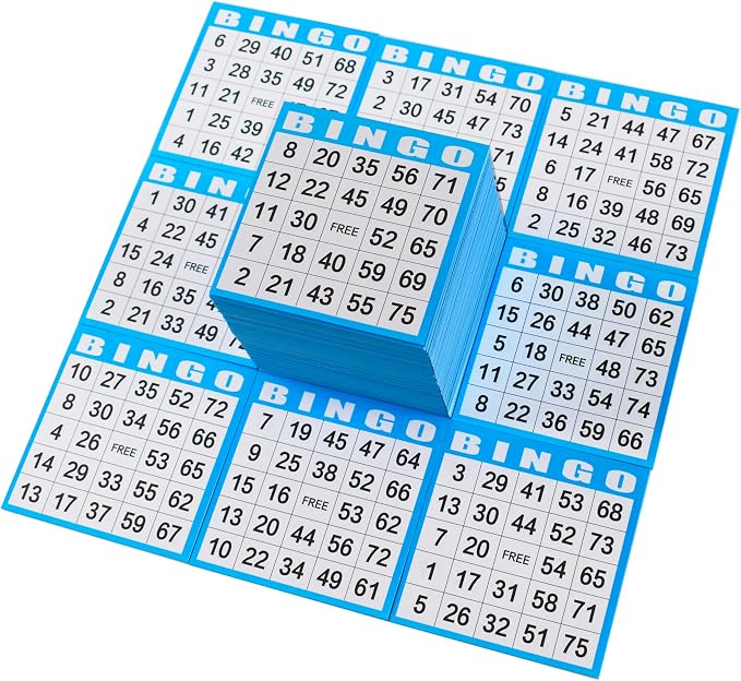 SEETOOOGAMES Bingo Paper Game Cards - 1 on Blue Card - 1000 Sheets (100 Books of 10 Sheets)