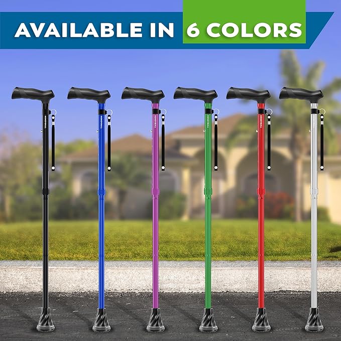 HONEYBULL Walking Cane for Men & Women – Foldable, Adjustable, Lightweight Cane with Air Cushion Tip for Stability & Ergonomic Grip, Heavy Duty Walking Sticks for Seniors