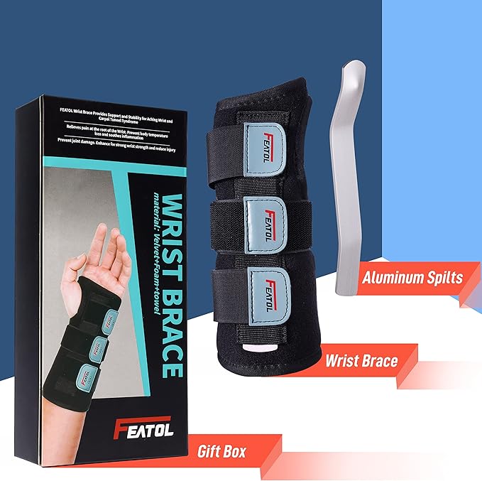 FEATOL Wrist Brace Hand Brace, Carpal Tunnel Wrist Splint Night Support for Women Men, Pain Relief Support -Tendonitis, Arthritis, Sprain, Right Hand, Medium/Large