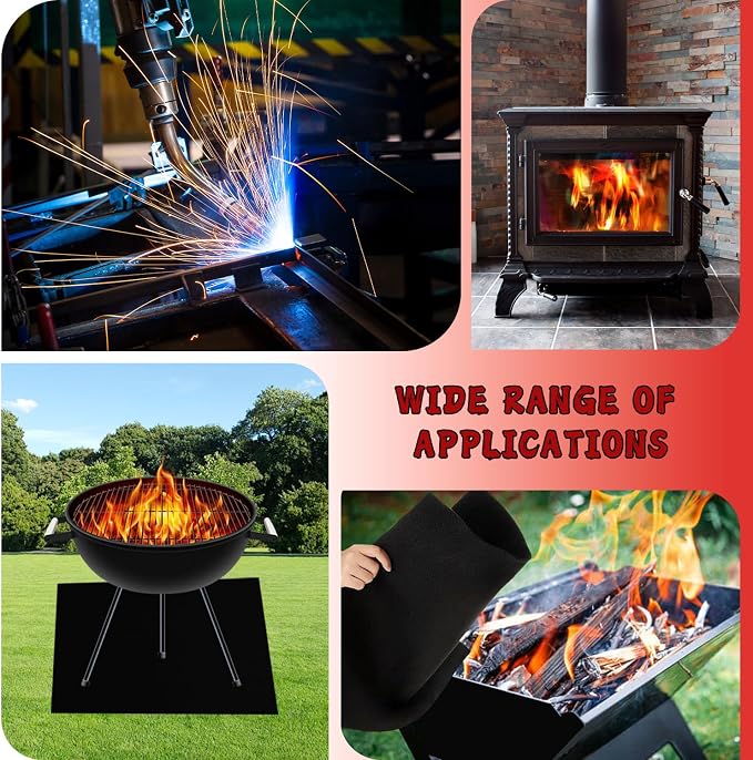 kaidun 1/4" (6mm) 12" x 27" Welding Blanket Fireproof, Up to 3000°F, 2 Pack | High Temp, Block Sparks & Slag, Flame Retardant, Heat Insulation, Fire Blanket, Heat Shield Mat for Soldering Plumbing Grill
