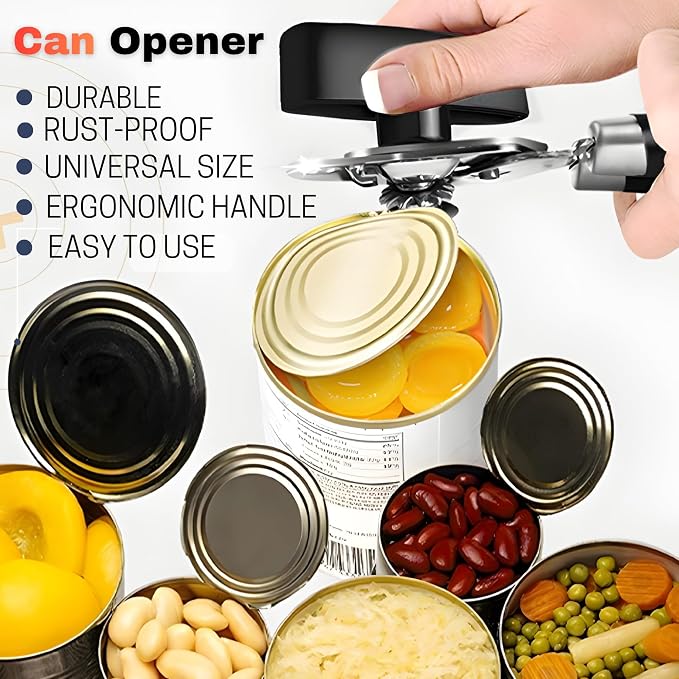 Can Opener Heavy Duty, Smooth Edge Safe Cut, Easy Grip Stainless Steel Can Openers for Seniors, Kitchen Tool, Manual Rotary Can Opener
