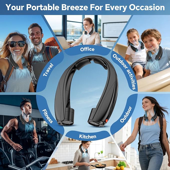 Portable Neck Fan, 6000mAh Rechargeable Personal Fan, 6 Speeds Hands Free Wearable Fan with 360° Surround Airflow, Ideal for Travel, Office, Sports, Home - Gifts for Men Women Dad Mom