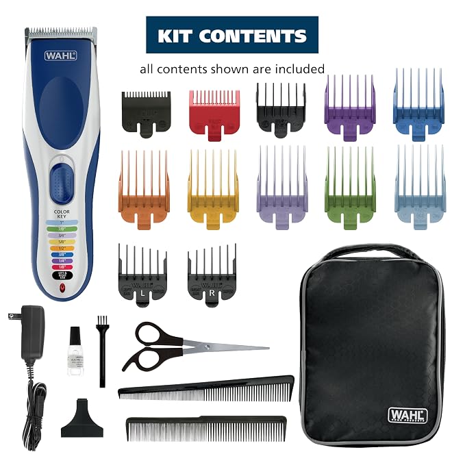 Wahl Color Pro Cordless Rechargeable Hair Clipper & Trimmer, Color Guards | Cordless At-Home Haircuts For Men, Women & Children With Easy Match Color Coded Guide Combs – Model 9649P