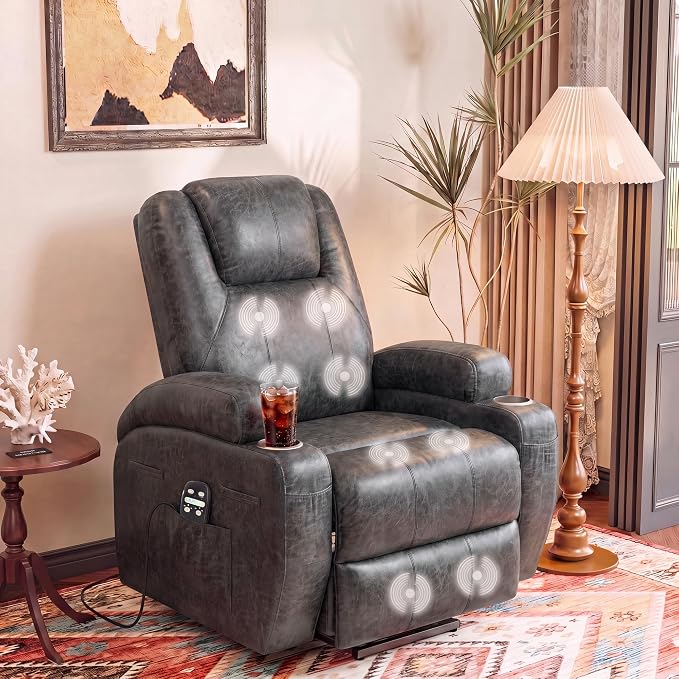 Flamaker Power Lift Recliner Chair Electric Lift Recliner for Elderly | Power Lift Recliner Chair with Cup Holders Side Pockets for Living Room (Leathaire, Light Black)