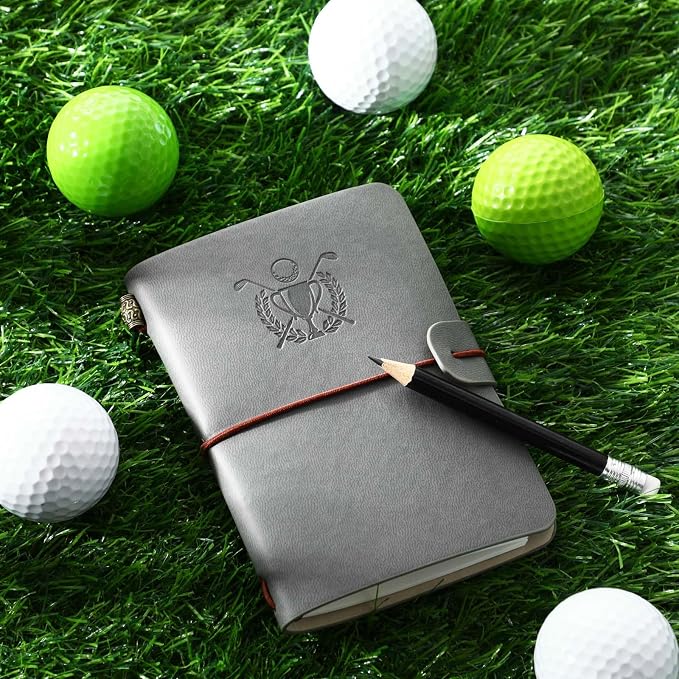 Yexiya Golf Scorecard Book with Pencil, Leather Golf Journal Scorecard Holder Accessories Notebook Log Pocket Score Cart Book Gift for Men Golfers, Sports and Outdoor Club Accessories