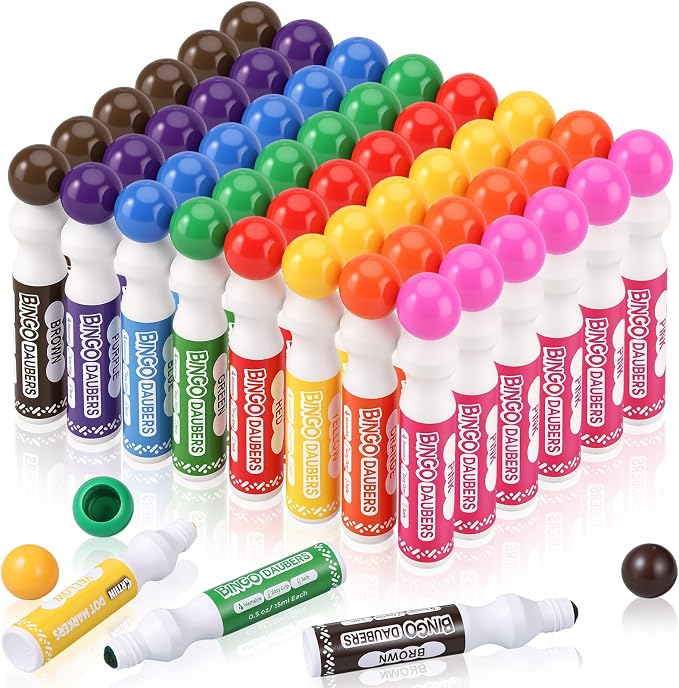 Crtiin 48 Pack Mixed Colors Set of Bingo Daubers Bingo Dabbers Dot Markers Bulk Paint Dotters Craft Ideal for Art and Crafts Painting Supplies Drawing Coloring Class Pre School Adult Gift (8 Colors)