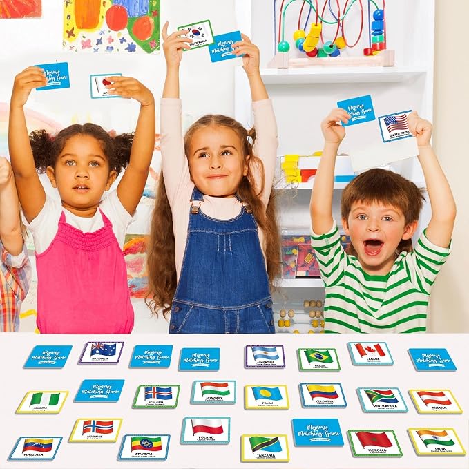 gisgfim 100 PCS Memory Matching Game Flags of The World Concentration Memory Card for Kids and Adults Learning Educational A Fun & Fast Countries of The World Matching Games