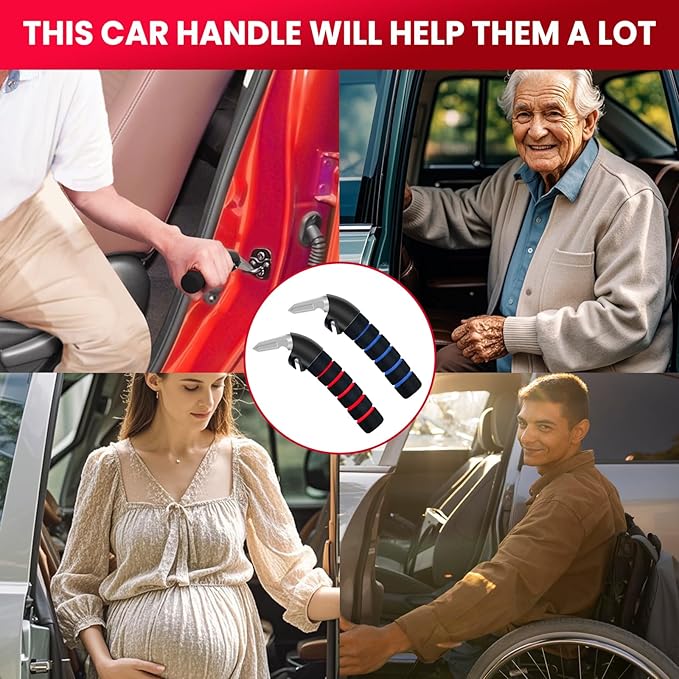 Car Door Handle for Elderly - Auto Grab Handles - Portable Bar Car Support Handle for Elderly & Seniors & Handicap Standing Mobility Safety Tip to Help Get Out(Blue and Red)