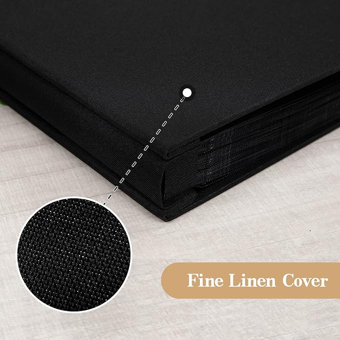 potricher Linen Hardcover Photo Album 4x6 1000 Photos Large Capacity for Family Wedding Anniversary Baby Vacation (Black, 1000 Pockets)