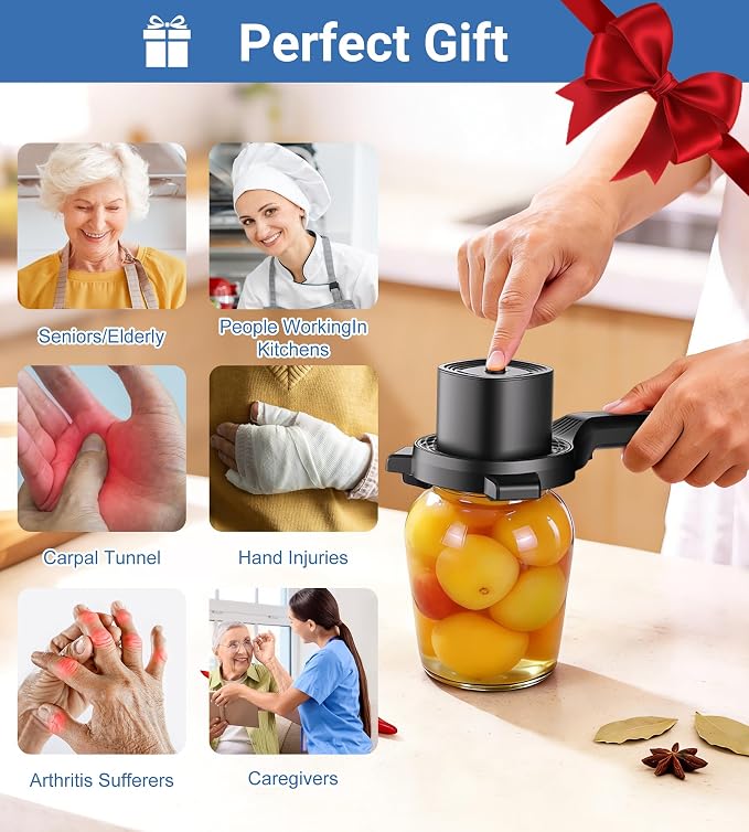 Electric Jar Opener for Seniors with Power-Clamp Technology, 2-in-1 Patent Automatic Jar & Bottle Opener Rechargeable 800mAh Hands-Free Opener with Bonus Anti-Slip Gripper Pad for Beer, Dressing, Jar