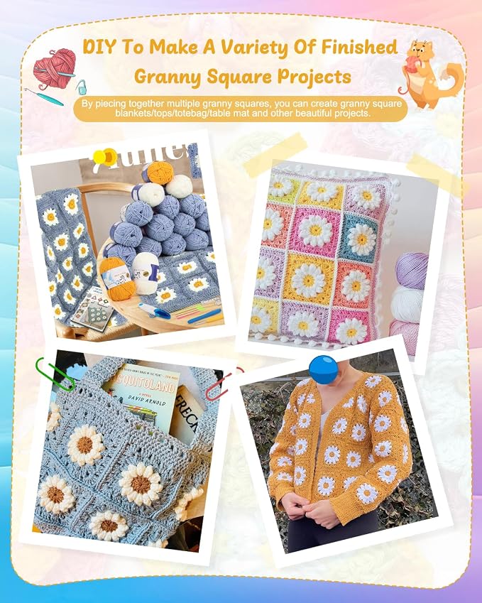 Coopay Crochet Kit for Beginners, Granny Square Blanket Kit, Blue-Purple | Crochet Kit W/Video Tutorial & Digital Instructions, All Accessories Included, Easy Knitting to Create Granny Square Blanket