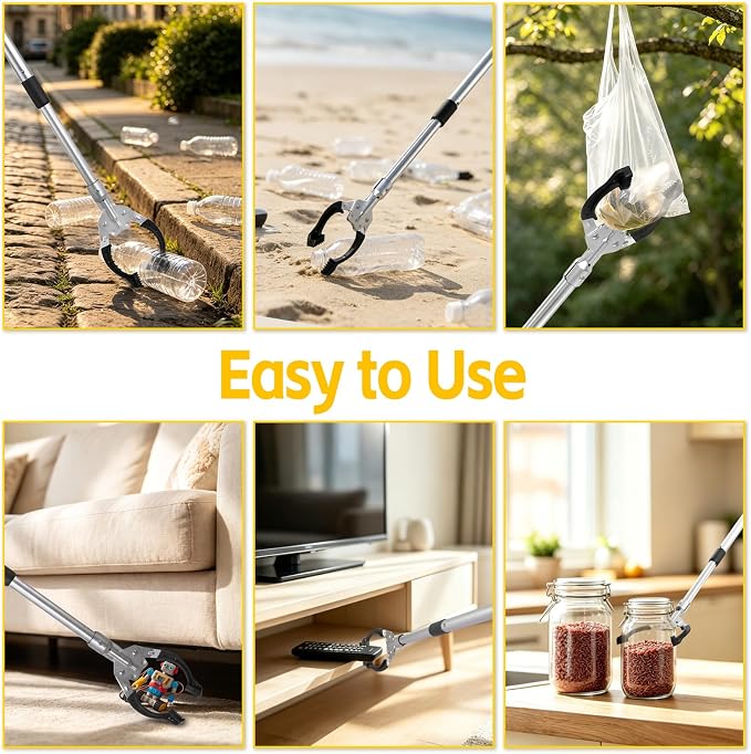 Grabber Reach-er Tool Heavy Duty Aluminum Alloy, Pick Stick Grabber 53 Inch, Folding Reaching Stick for High Shelves, Litter Pickup, and Elderly Daily Use (53inch)