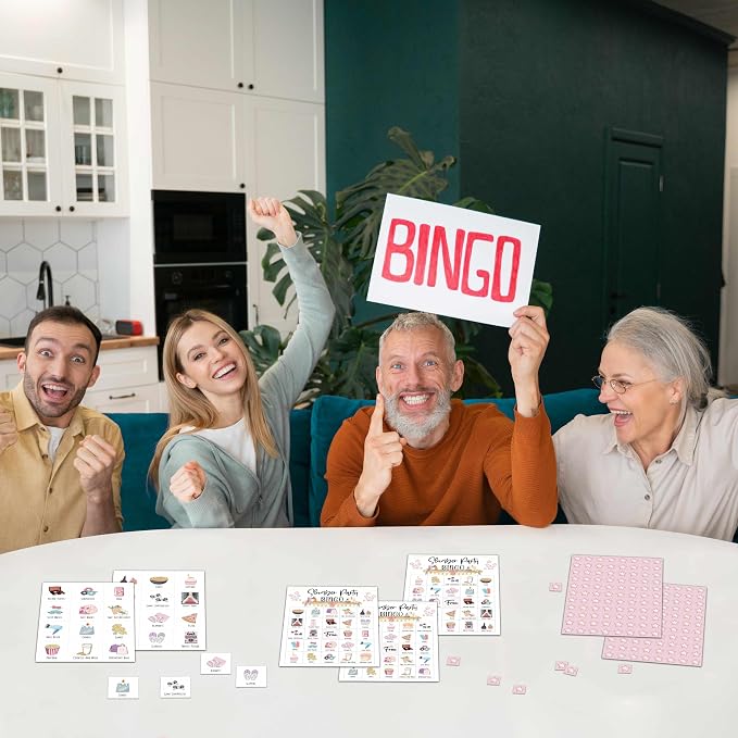 Slumber Party Bingo Games - Girls Sleepover Party Bingo Card - 24 Players Bingo Game Set for Adult Family Friends - Pajama Party Activities - Bridal Shower Party Favors Supplies -C04