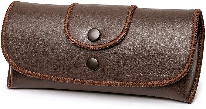 Calabria Double Snap Belt Loop Eyeglass Case PU Leather Brown Old School Vintage Eye Glasses Pouch Semi-Hard Sunglass Holder - 100PACK
