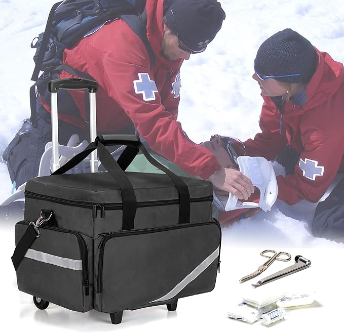 Trunab Rolling Medical Bag with Detachable Trolley, Nurse Responder Case | 15.6" laptop sleeve, Removable Dividers, Empty Bag for EMT/EMS/Doctors/Nurses