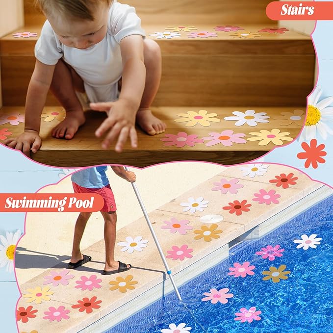 24 Pcs Flower Non Slip Bathtub Sticker Daisy Skidproof Shower Sticker Anti Slip Shower Decals Bathe Treads Adhesive Appliques Scraper Bright Flower Adhesive Decal for Bathroom Decor