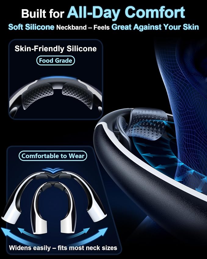 Rohent Portable Hands-Free Neck Fan - 4000mAh Battery, USB-C Rechargeable, Ultra-Quiet, 4 Adjustable Speeds – Perfect for Office, Outdoor, and Travel Use | USB-C Rechargeable, Comfortable to Wear, Perfect for Hot Days, Walking, Traveling, or Working Ou...