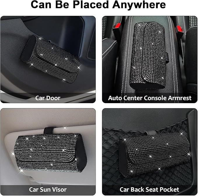 Accmor Bling Sunglasses Holder for Car Sun Visor, Sparkling Auto Glasses Clip Case Eyeglasses Protective Box, PU Leather Car Sunglass Storage Organizer for Truck, SUV, RV (Black Crystal)