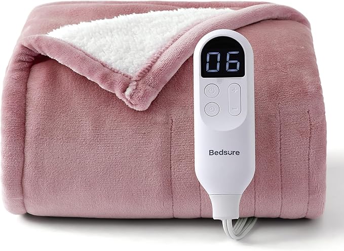 Bedsure Heated Blanket Throw Blanket - Fast Heating Electric Blanket, Soft Flannel Heated Throw with 4 Time Settings, 6 Heating Settings, Warm Gifts for Girls Women Grandma (50x60 inches, Woodrose)