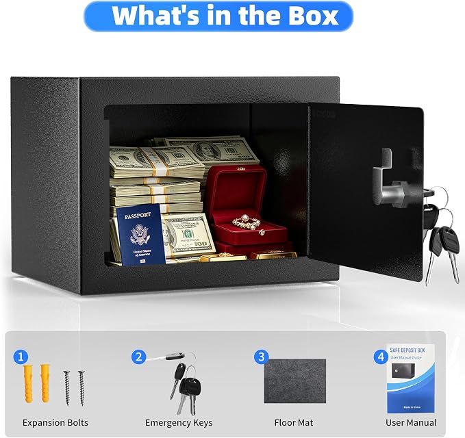 CDC DIGI Steel Security Safe Box with Key Lock,Safe Box for Home, Office, Money, Jewelry, Documents and Valuables, 0.23 Cubic Feet, 9.06" W x 6.69" D x 6.69" H, Black