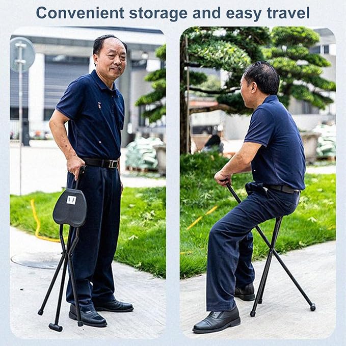 Hold 300 lbs Folding Canes with Seat, Portable Adjustable Folding Walking Cane with Seat, Anti-Slip Lightweight Walking Stick for Seniors