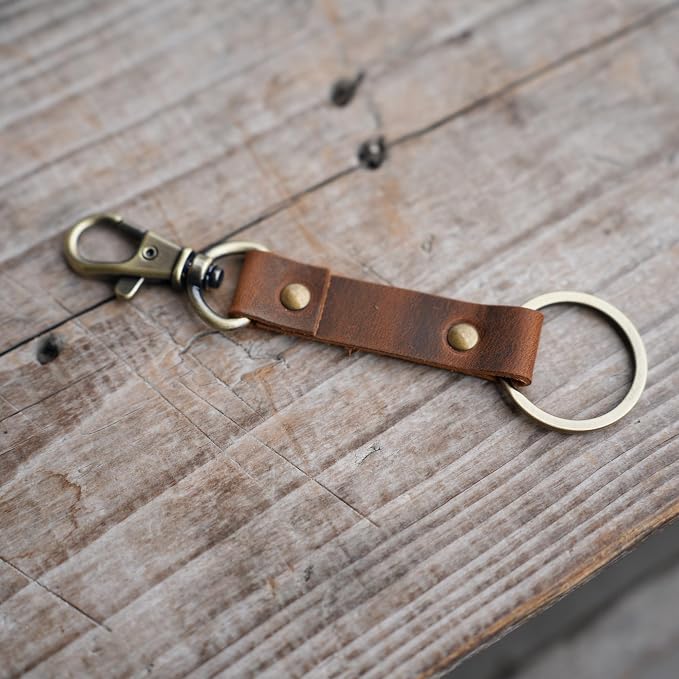 Genuine Leather Keychain Walnut Leather Key Holder Mens Belt Key Chain Ring Fob