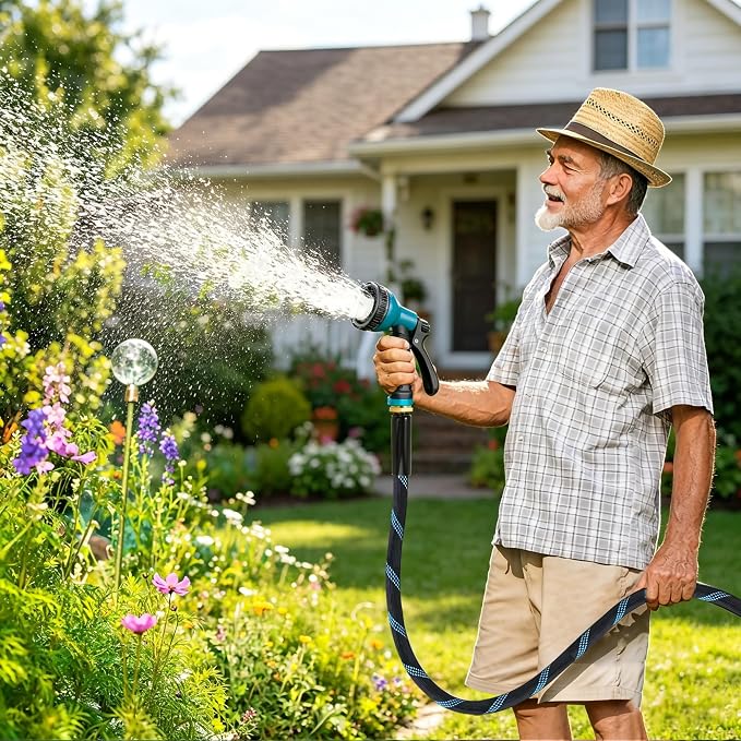Expandable Garden Hose 100 ft with 10 Function Spray Nozzle, Flexible, Kink Free, Leak-Proof, Ultra Lightweight Retractable Stretch Water Hose 100ft for Yard, Lawn, Car Wash and Outdoor(Black & Blue)