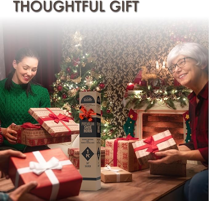 Velette Metal Shoe Horn Long Handle for Seniors - 30" Extra Long Shoe Horn for Women, Men and Kids - Shoehorn, Boot Horns, Shoehorn Long-Handle, Elderly Must Haves - Shoes Spoon, Stick, Helper