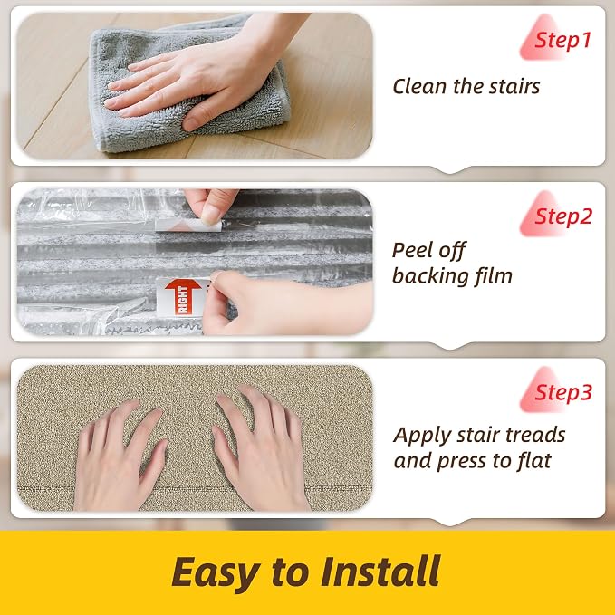 JSEI Non-Slip Stair Landing Rug Mat, 1-Pack 30" X 30", Light Beige | Edging Stair Treads Corner Indoor Stair Runners for Wooden Steps for Kids and Dogs, 100% Polyester, TPE Backing