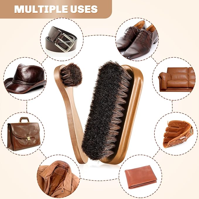 2 Pcs Horsehair Shine Shoes Brush Kit Polish Dauber Applicators Cleaning Leather Shoes Boots Care Brushes Suede Cleaner Brush(Wooden Style F)