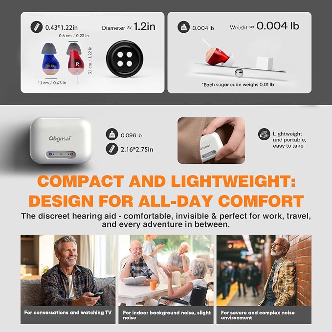 Hearing Aids for Seniors Rechargeable with Noise Cancelling, Hearing Aids, Clear Sound &Rechargeable Charging Case, Super-Mini Invisible Design Comfort Fit in Ear Canal, White