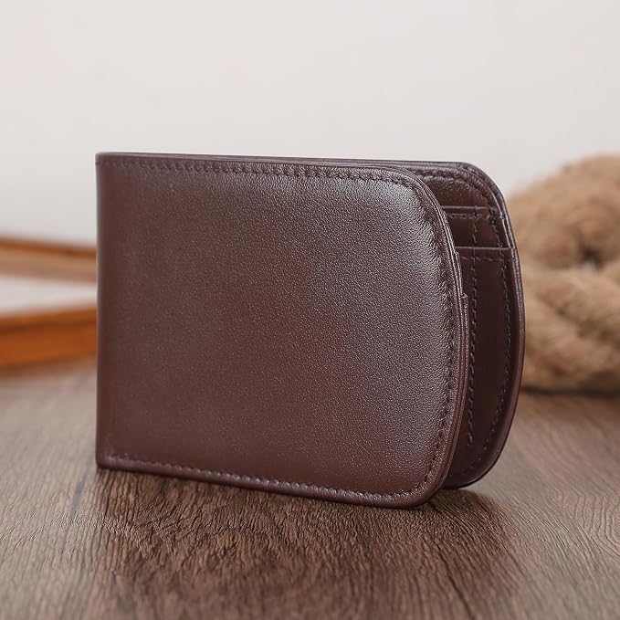 Polare Slim Curve Front Pocket RFID Blocking Italian Real Leather Bifold Wallet for Men (Coffee)