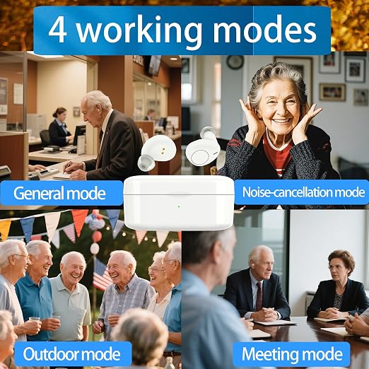 OTC Hearing Aids for Seniors Rechargeable Hearing Amplifiers with Noise Cancelling for Mild to Moderate Hearing Loss, In Ear Nearly Invisible, Auto On/Off, Memory Functions, Portable Charging Case, LED Display Elderly-Friendly