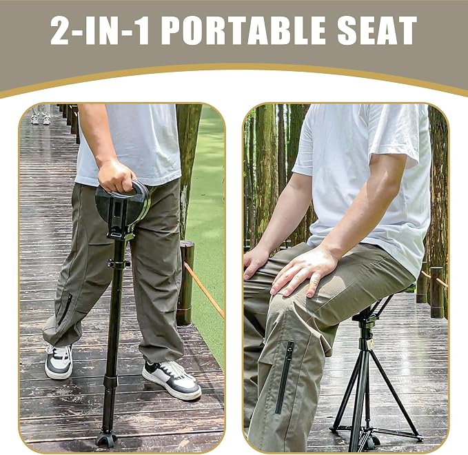 ALEVMOOM Upgraded Walking Cane with Seat, Capacity 440lbs Foldable Cane Chair for Adults, Portable Seats for Seniors, Easy Carry Stick for Hiking Traveling Camping (Black)